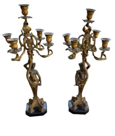 Antique a Pair Baroque Bronze Candelstick