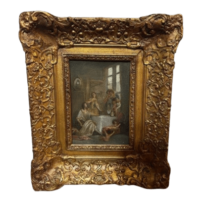 18th Century Figurative Genre Scene Oil on Canvas, Framed.