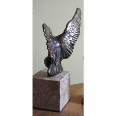 WW2 Italian Bronze Eagle Statue With Mussolini's Silver Medal - Image 5