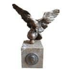 WW2 Italian Bronze Eagle Statue With Mussolini’s Silver Medal Antique Sculptures
