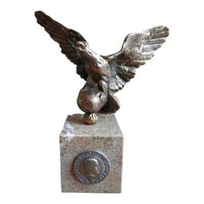 WW2 Italian Bronze Eagle Statue With Mussolini's Silver Medal