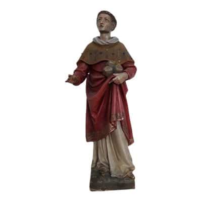 Antique Carved and Polychrome-Painted Figure of a Saint