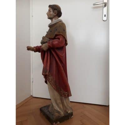 Antique Carved and Polychrome-Painted Figure of a Saint - Image 4