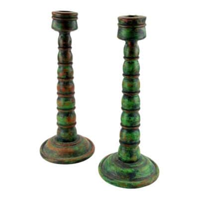Early 19th Century a Pair Vintage Wooden Candelstick