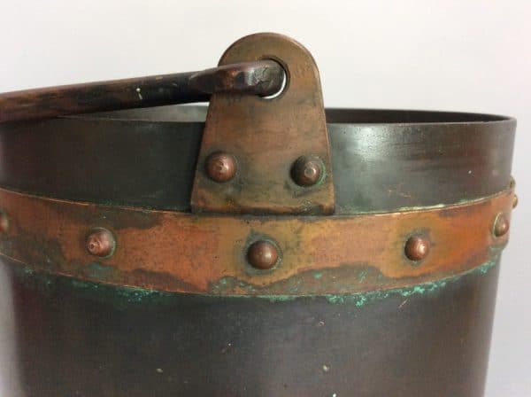 Arts & Crafts Heavy Copper Riveted Bucket - Image 5
