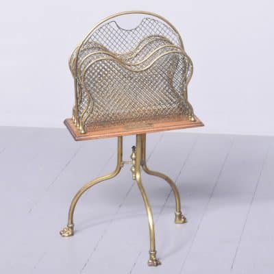 Stylish Oak and Brass Magazine Rack Stamped (W T & S) William Tonk and Sons