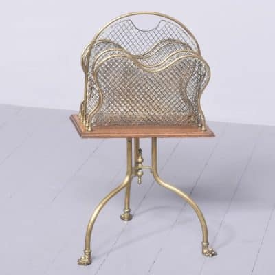 Stylish Oak and Brass Magazine Rack Stamped (W T & S) William Tonk and Sons - Image 9