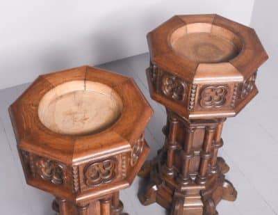 Pair of Oak Gothic Style Carved Pedestals - Image 7