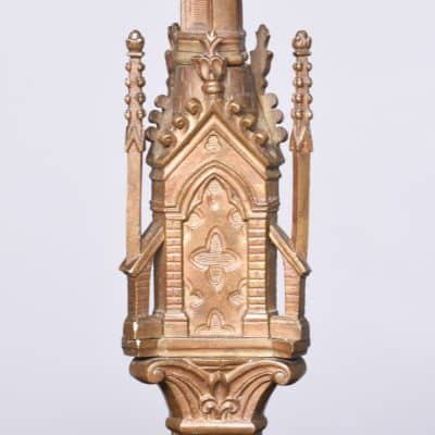 Pair of Gilded Pugin Style Gothic Candlesticks of Architectural Form - Image 3