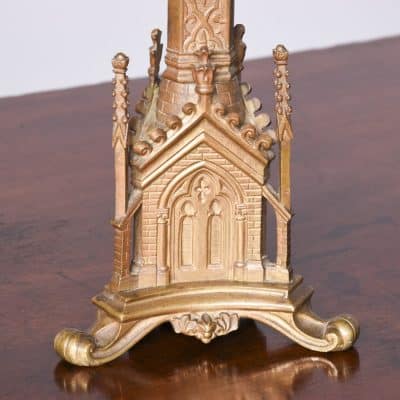 Pair of Gilded Pugin Style Gothic Candlesticks of Architectural Form - Image 4