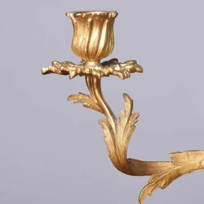 Pair of Exquisite French Ormolu (Gold Covered Bronze) Two Branch Candlesticks of Rococo Style - Image 4