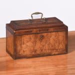 Exhibition Quality George III Burr Walnut Tea Caddy of Casket Form Antique Boxes