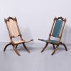 Rare Pair of Folding Victorian Gothic Influenced Carved Walnut Drawing Room Chairs