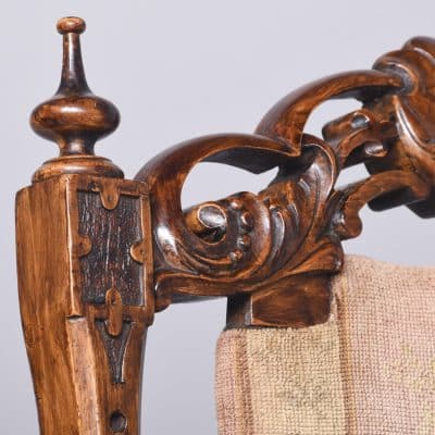 Rare Pair of Folding Victorian Gothic Influenced Carved Walnut Drawing Room Chairs - Image 3