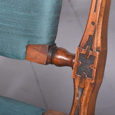 Rare Pair of Folding Victorian Gothic Influenced Carved Walnut Drawing Room Chairs - Image 4