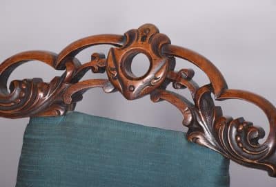 Rare Pair of Folding Victorian Gothic Influenced Carved Walnut Drawing Room Chairs - Image 5