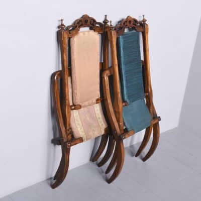 Rare Pair of Folding Victorian Gothic Influenced Carved Walnut Drawing Room Chairs - Image 9