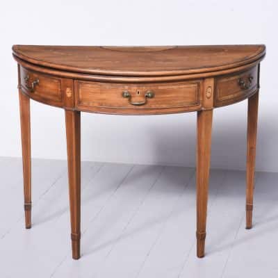 Rare Pair of Marquetry Inlaid George III Demi-Lune Foldover Tables