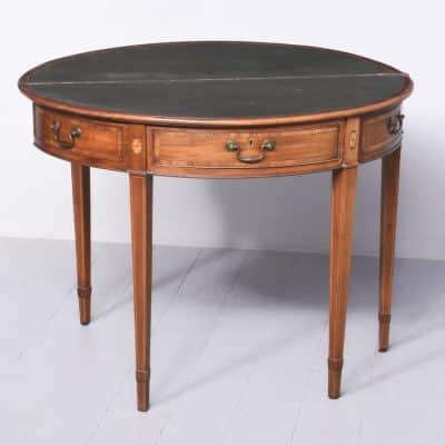 Rare Pair of Marquetry Inlaid George III Demi-Lune Foldover Tables - Image 8