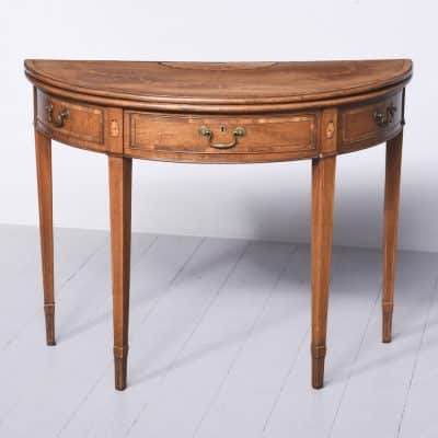 Rare Pair of Marquetry Inlaid George III Demi-Lune Foldover Tables - Image 10