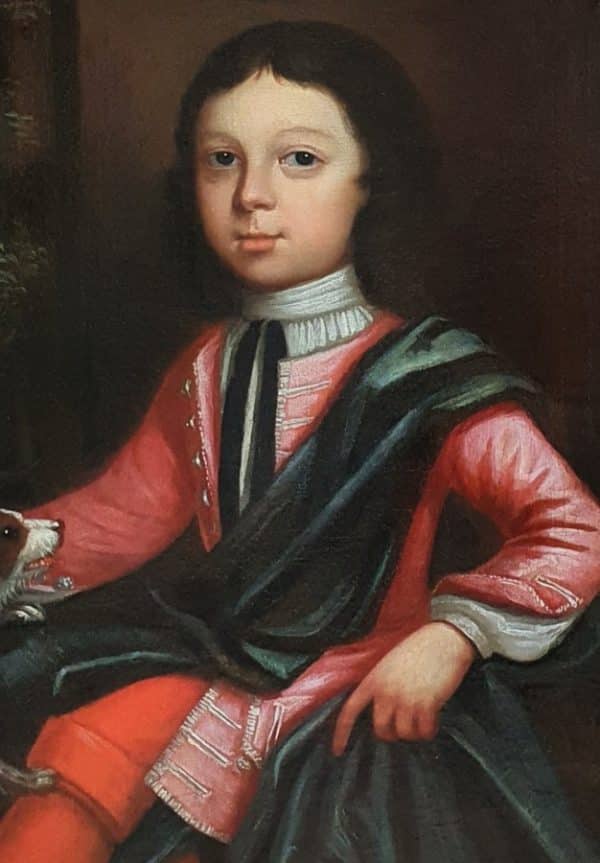 18th Portrait Painting Of Young Boy Sitting With His Pet Spaniel Dog c1720 - Image 6
