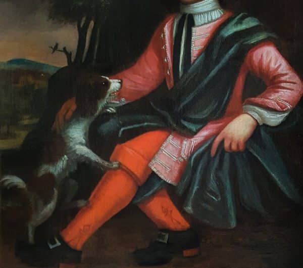 18th Portrait Painting Of Young Boy Sitting With His Pet Spaniel Dog c1720 - Image 7