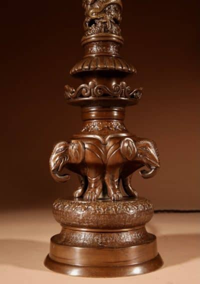 Impressive Original Bronze Japanese Elephant Table Lamp, Meiji Period 1868-1912 - Image 8