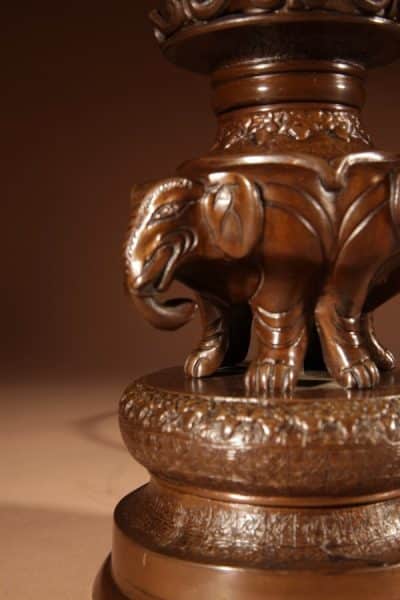 Impressive Original Bronze Japanese Elephant Table Lamp, Meiji Period 1868-1912 - Image 7