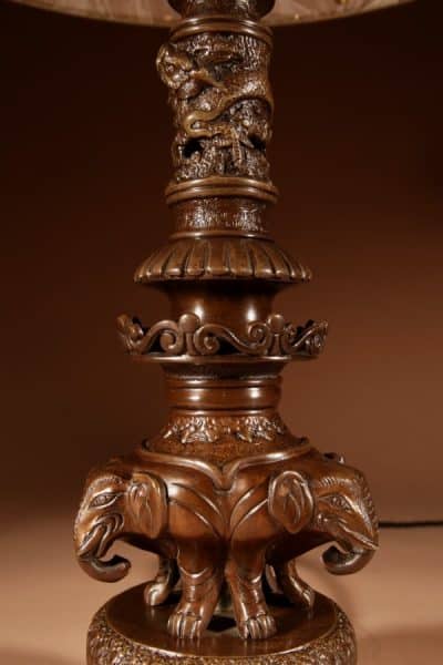 Impressive Original Bronze Japanese Elephant Table Lamp, Meiji Period 1868-1912 - Image 6