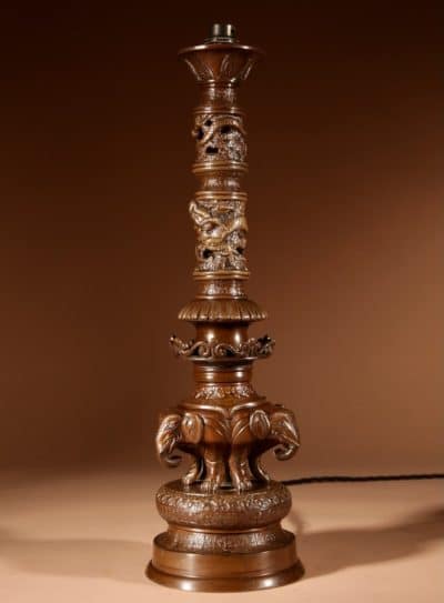 Impressive Original Bronze Japanese Elephant Table Lamp, Meiji Period 1868-1912 - Image 2
