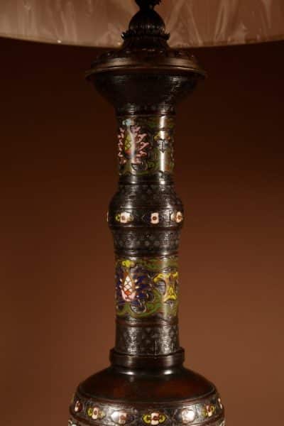 Original Impressive Champlevé Japanese bronze table lamp. - Image 6