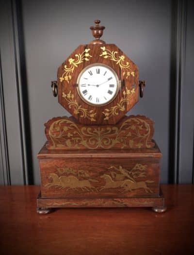 Regency Brass Inlaid Rosewood Mantel Clock