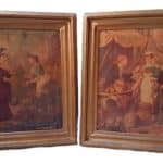 19th Century a Pair Oil on Canvas Painting Antique Art