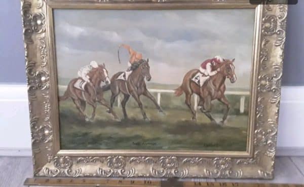 Dubai campaign strike horse racing oil on canvas by Janet brook