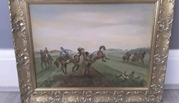 Country house oil on canvas horse racing by Janet brook - Image 2