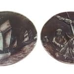 16th Century Two piece Sailor Ivory Carved-Painted, Signed. Antique Art