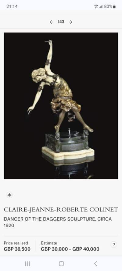 1920s Sculpture of a Dancer, Signed CLAIRE JEANNE ROBERTE COLINET. - Image 9