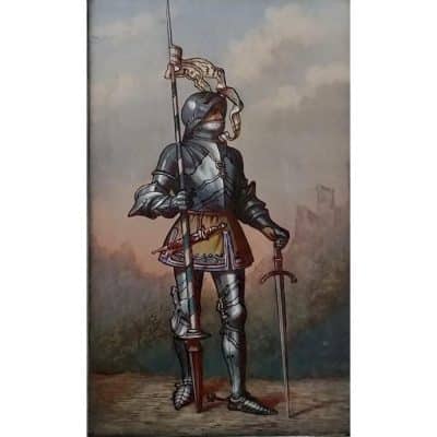 A pair of Antique Stained Glass Depicting a Solider - Image 5