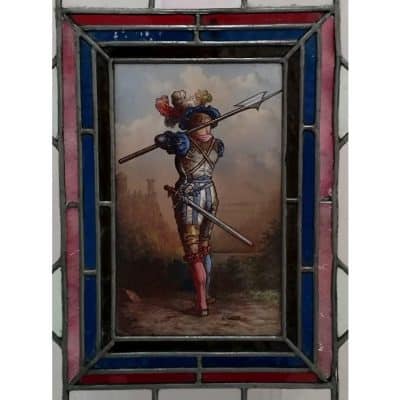 A pair of Antique Stained Glass Depicting a Solider - Image 4