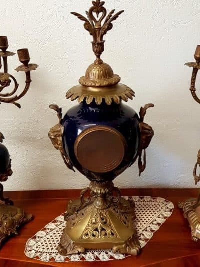 19th Century Cobalit Blue French Clock With Candelstick, 3 piece. - Image 6