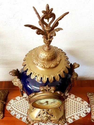19th Century Cobalit Blue French Clock With Candelstick, 3 piece. - Image 8