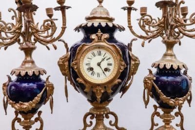 19th Century Cobalit Blue French Clock With Candelstick, 3 piece. - Image 7