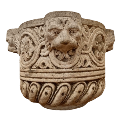 Antique Venetian Oyster-Stoneware Bowl With a Lions Head.
