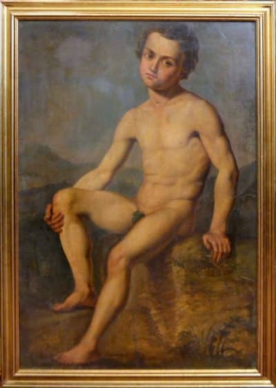 Antique Portrait of Seated MALE NUDE, Restored. - Image 2