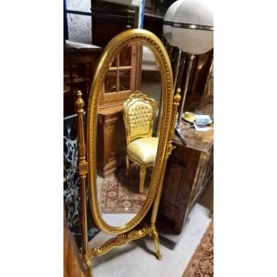 Antique Wooden Gilded Floor Mirror - Image 2
