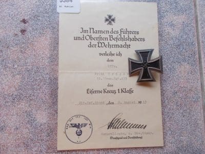 WW2 German 1.Class Iron Cross With Document