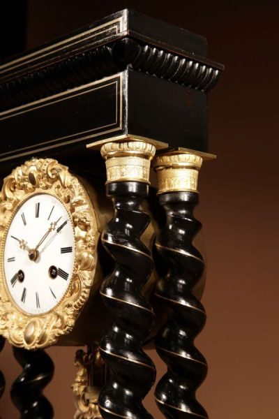 An Original Ebonised and Brass Inlayed French Portico Clock circa:1870 - Image 7