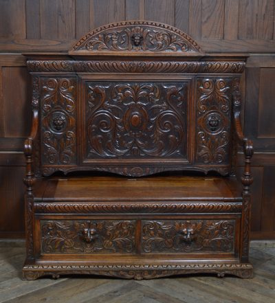 Victorian Green Man Oak Monk Bench SAI3544