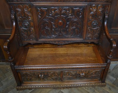 Victorian Green Man Oak Monk Bench SAI3544 - Image 5