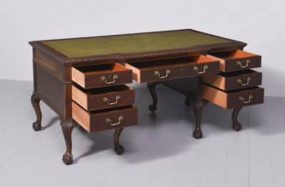 Large Late Victorian Chinese Chippendale-Style Mahogany Breakfront Desk - Image 9
